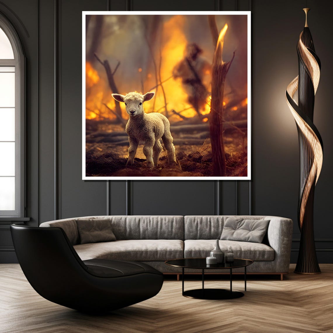 Lamb in Burning Forest Fire Shepherd Christian Symbolism Poster - Image 4