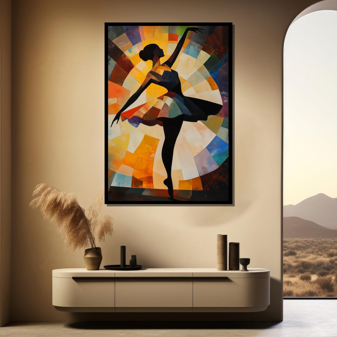 Mosaic Ballerina Dancer in Stained Glass Style Colorful Art Poster - Image 4