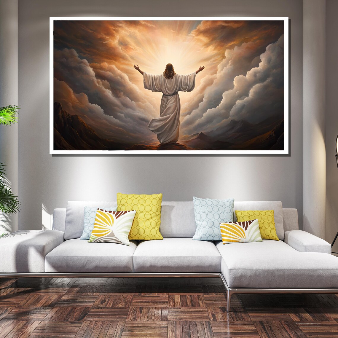 Jesus Rising Arms Outstretched Golden Clouds Heaven Wall Poster - Image 4