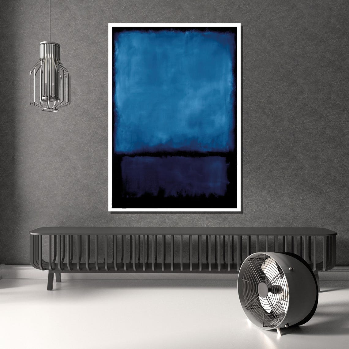 Rich Bold Cobalt Blue and Deep Navy Color Block Abstract Poster - Image 4
