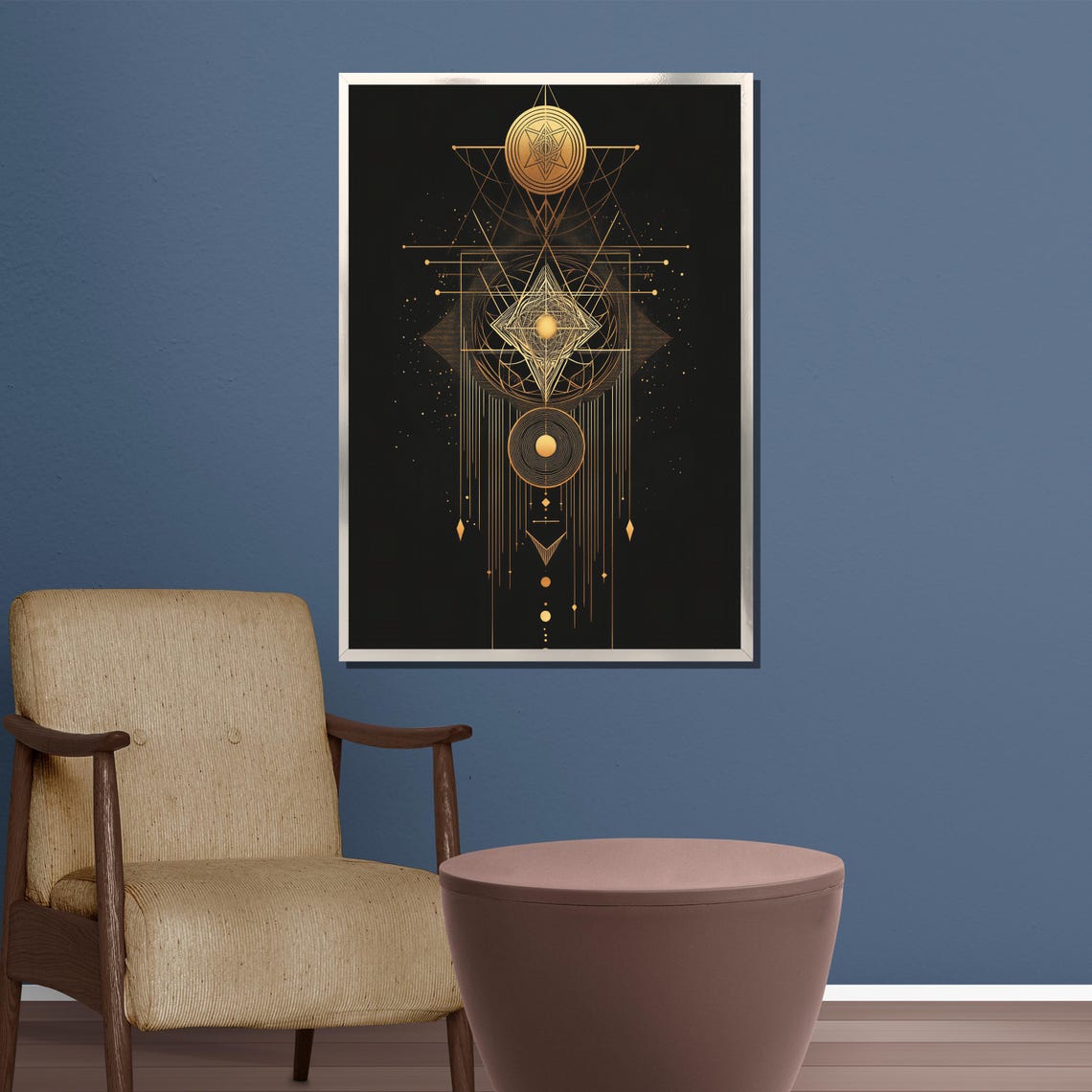 Golden Sacred Geometry Mandala Glowing On Black Canvas Poster - Image 3