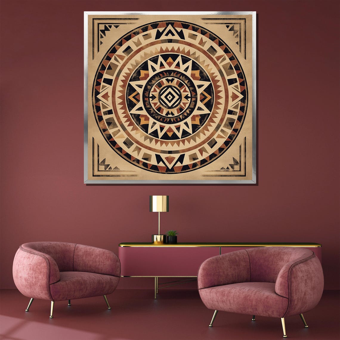 Tribal Mandala With Concentric Rings in Warm Earth Tone Style Poster - Image 3