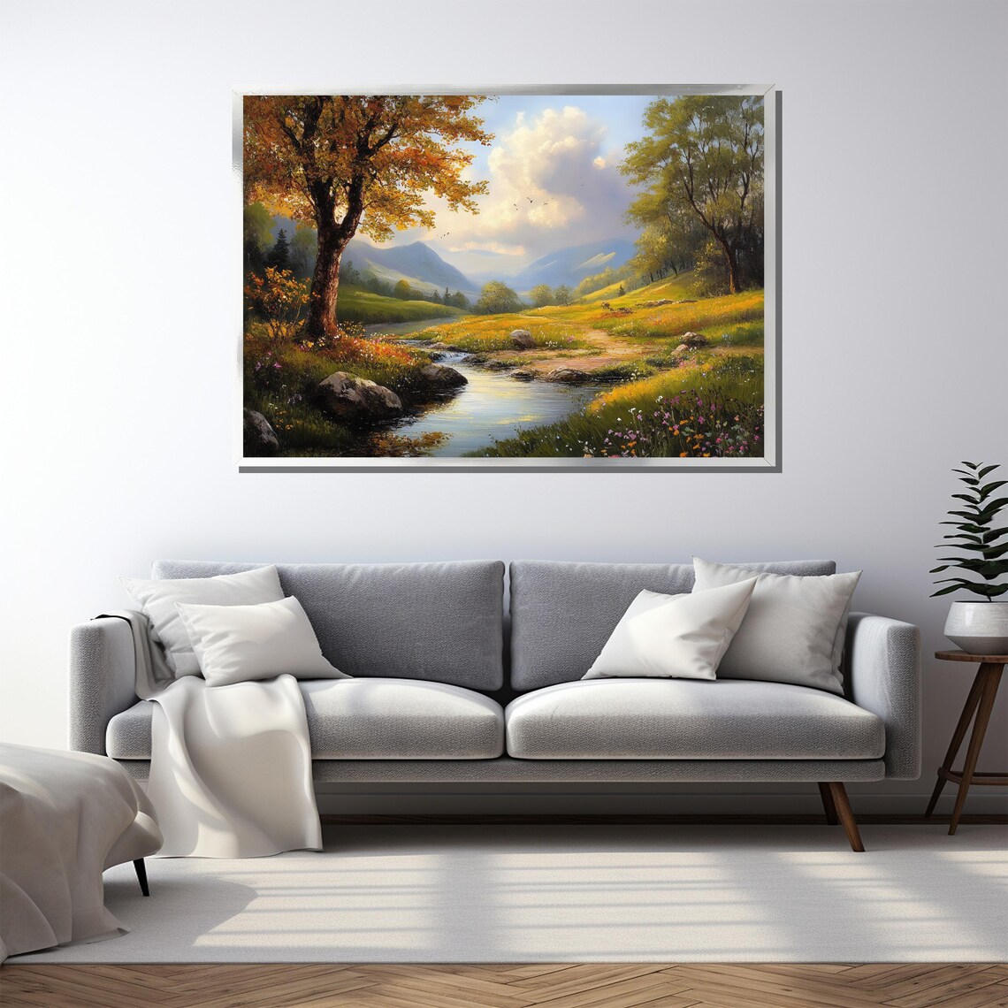 Mountain Stream Landscape, Serene Rustic Nature Print - Image 3