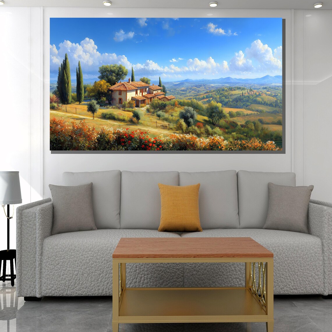 Sunny Tuscan Villa Cypress Trees Red Poppies Landscape Poster - Image 3