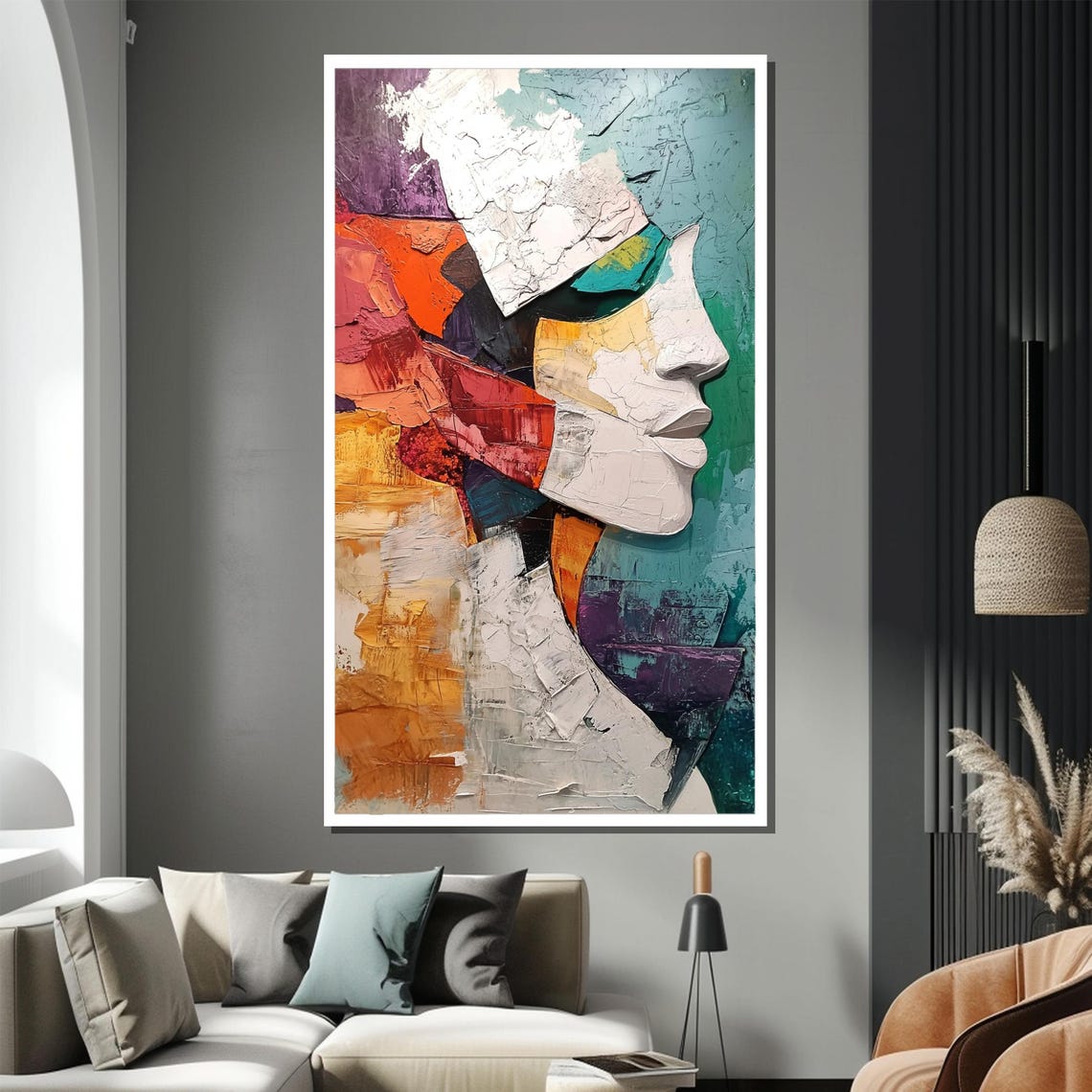 Colorful Textured Woman Profile Abstract Palette Knife Poster - Image 2