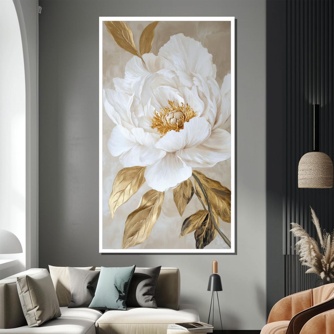 Beautiful White Peony with Gold Leaves Elegant Floral Poster - Image 3