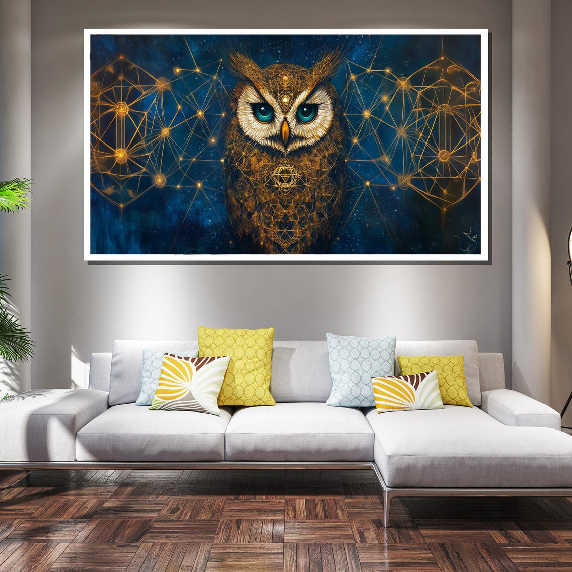 Sacred Geometry Owl With Golden Constellations Mystical Poster - Image 2