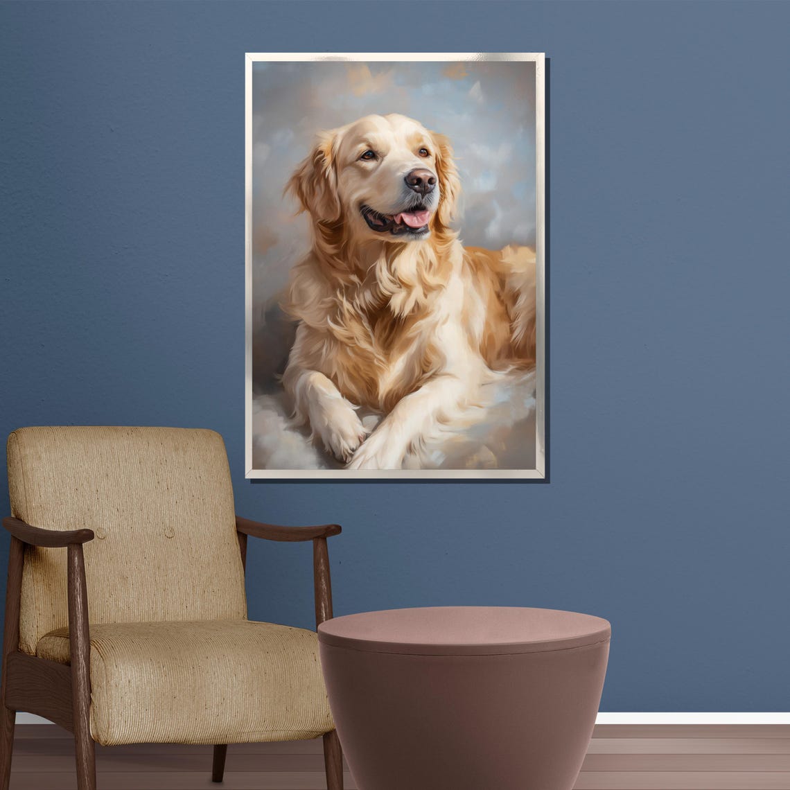 Smiling Golden Retriever Lying Down Dreamy Soft Pastel Pet Poster - Image 3