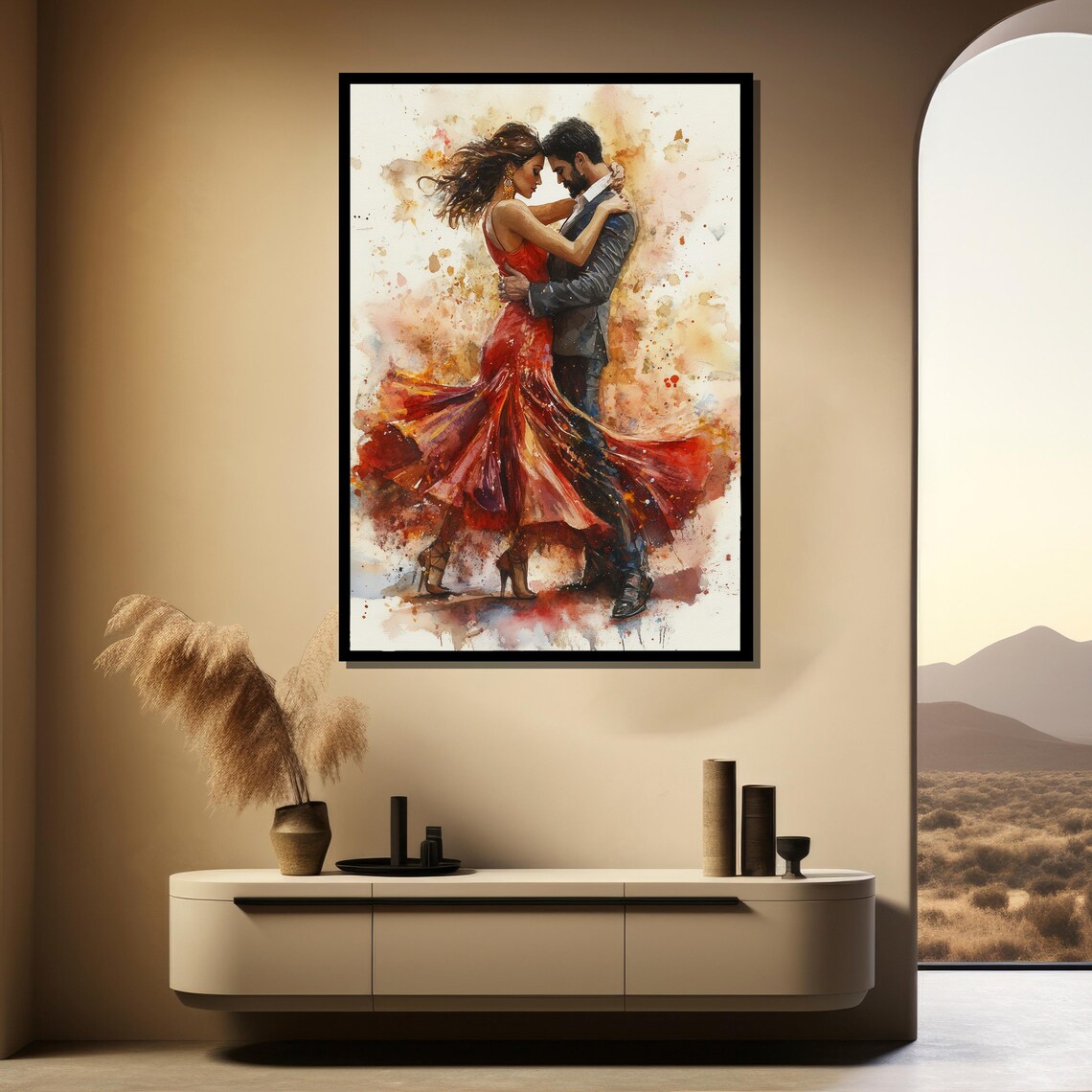 Passionate Couple Dancing in a Red Dress Watercolor Art Poster - Image 4