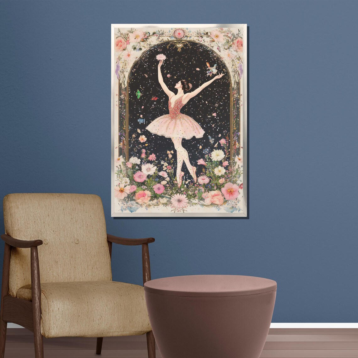 Enchanting Ballerina in a Floral Night Garden Fantasy Poster - Image 3