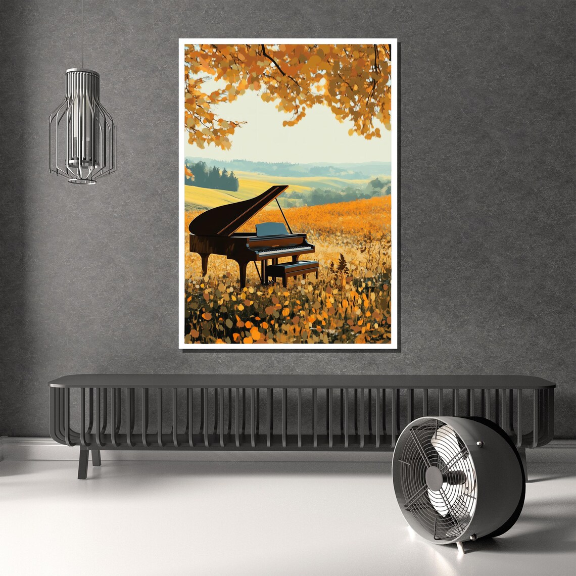 Grand Piano in Autumn Field Golden Tree Music Nature Wall Poster - Image 3