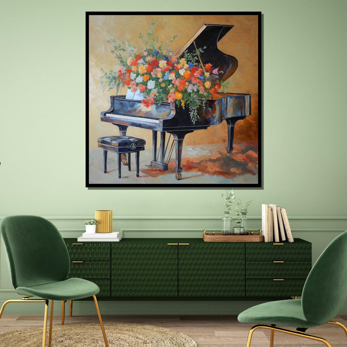 Grand Piano Overflowing With Colorful Flowers Painting Poster - Image 4