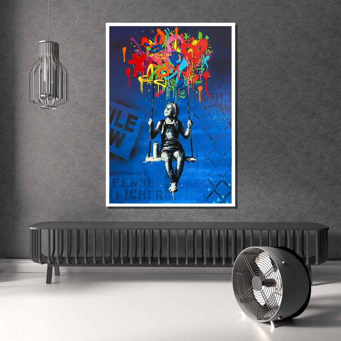 Vibrant Girl On Swing Wall Art Playful And Graffiti Style Painting Unique Gift For Contemporary And Bold Home Decor - Image 2