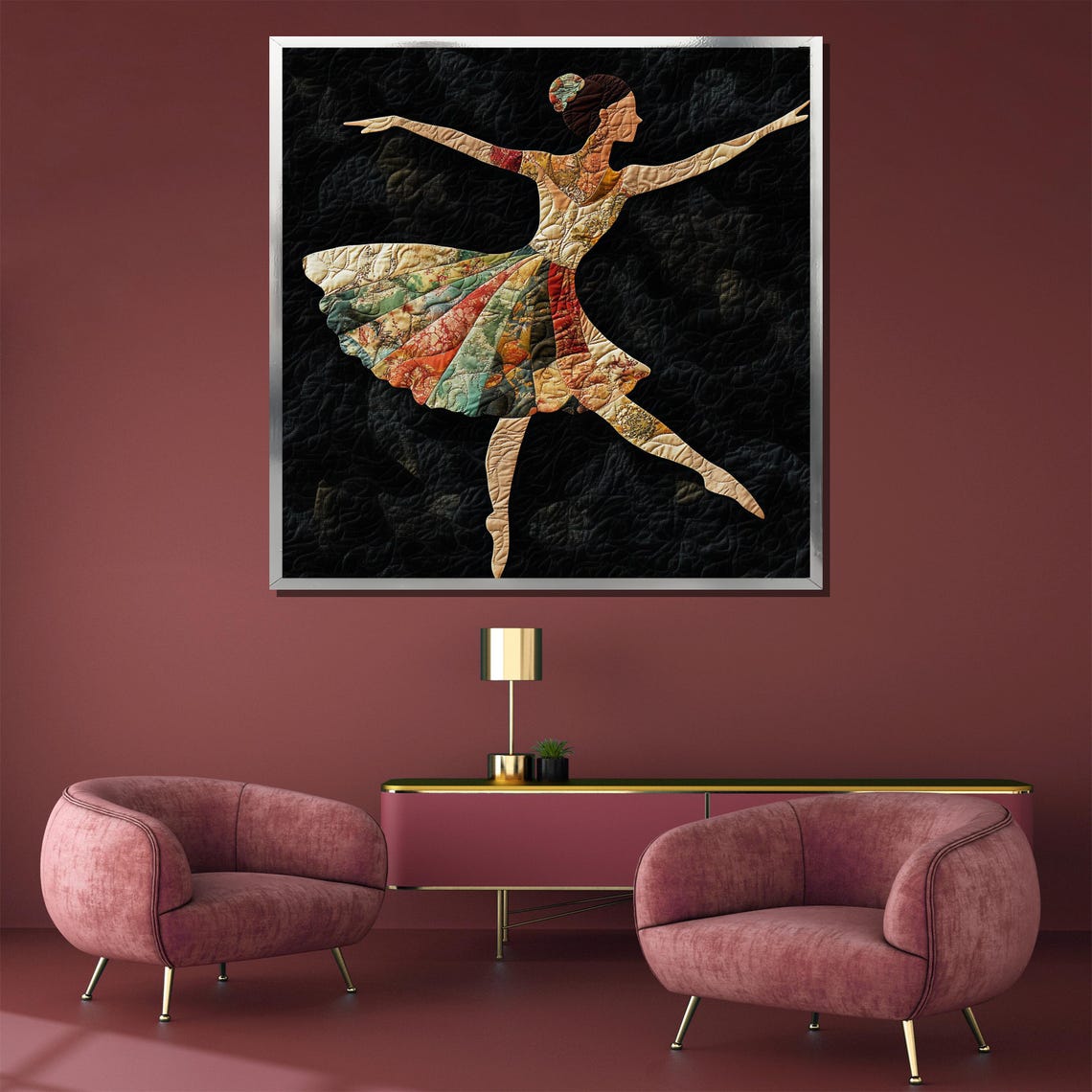 Patchwork Quilt Ballerina Leaping Dancer Textured Wall Poster - Image 3
