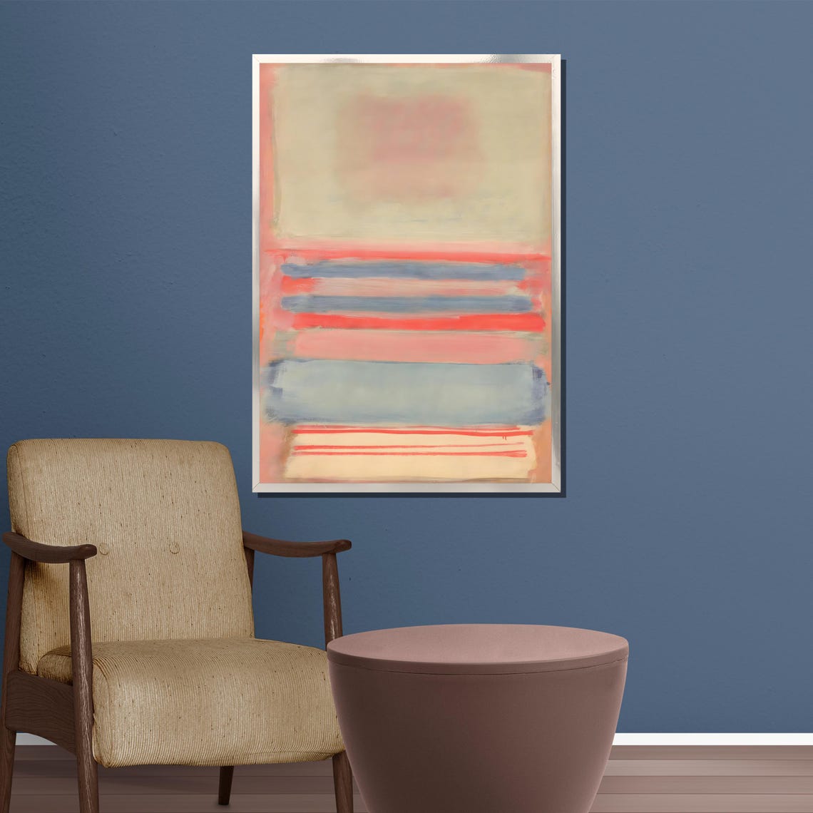 Soft Blush Pink and Sky Blue Horizontal Stripe Abstract Poster - Image 5