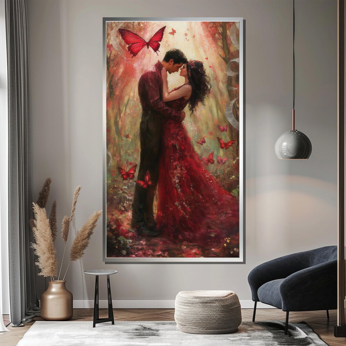 Romantic Kiss Couple in Red Dress Surrounded by Butterflies Poster - Image 4