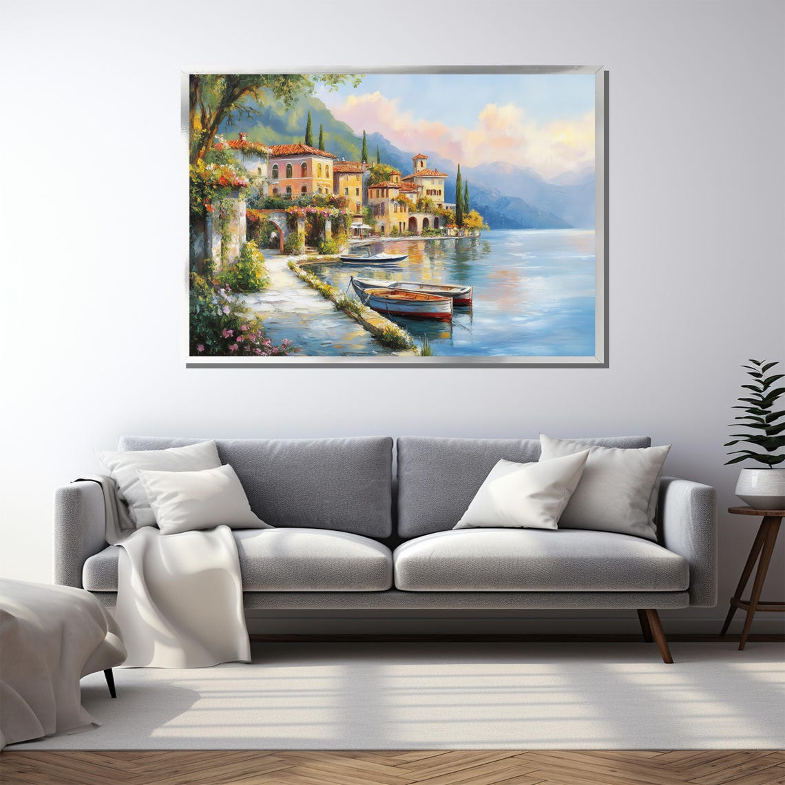 Charming Lakeside Village Villas Boats Mediterranean Art Poster - Image 3
