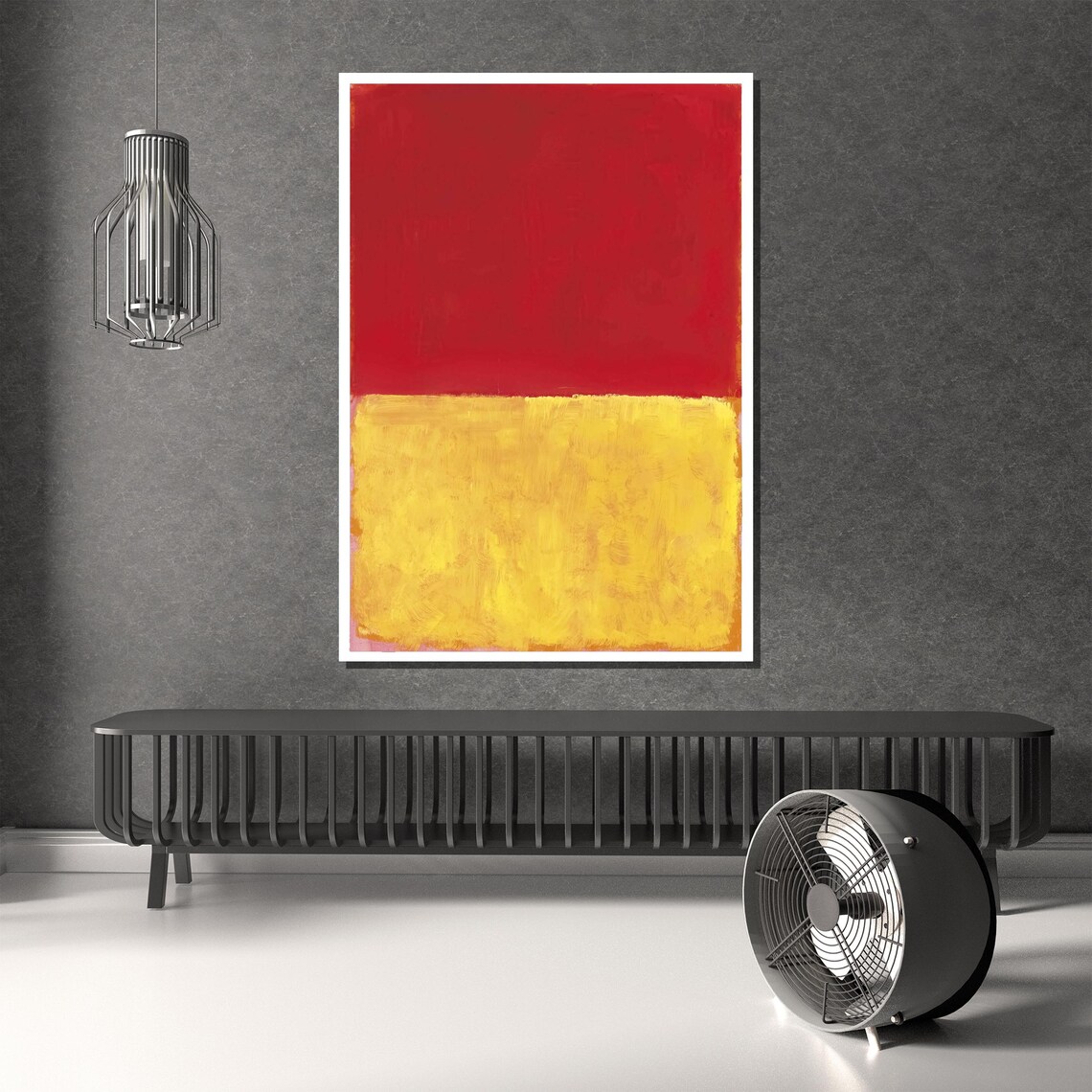 Crimson Red and Golden Yellow Soft Color Block Painting Poster - Image 4