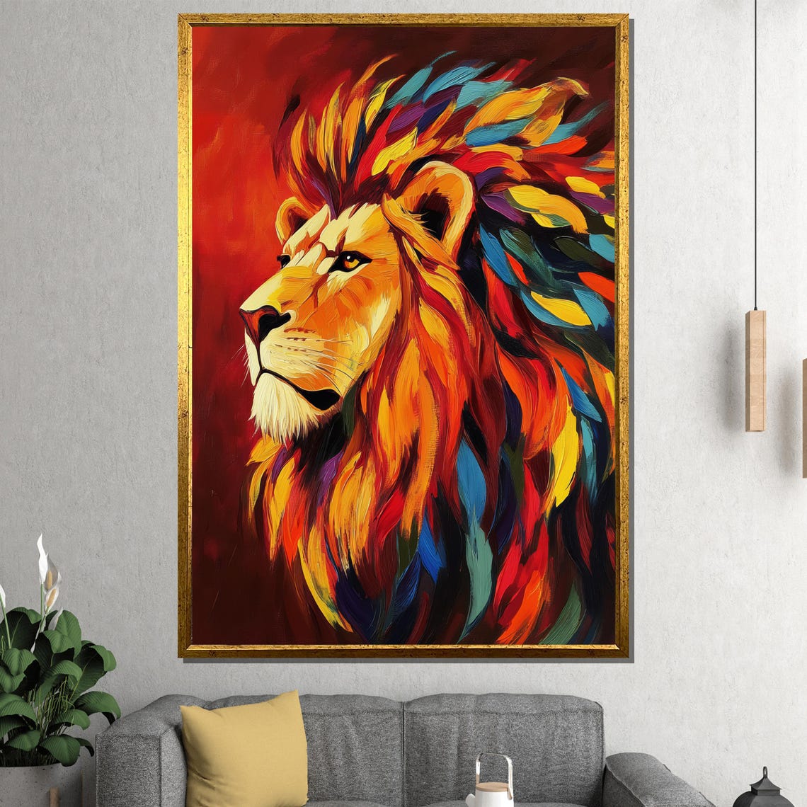 Lion Painting Gift Vibrant Abstract Wildlife Wall Art Unique Animal Artwork For Bold And Modern Home Decor