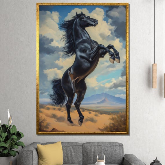 Black Stallion Painting Bold And Majestic Wall Art Gift For Horse Lovers And Equestrian Decor