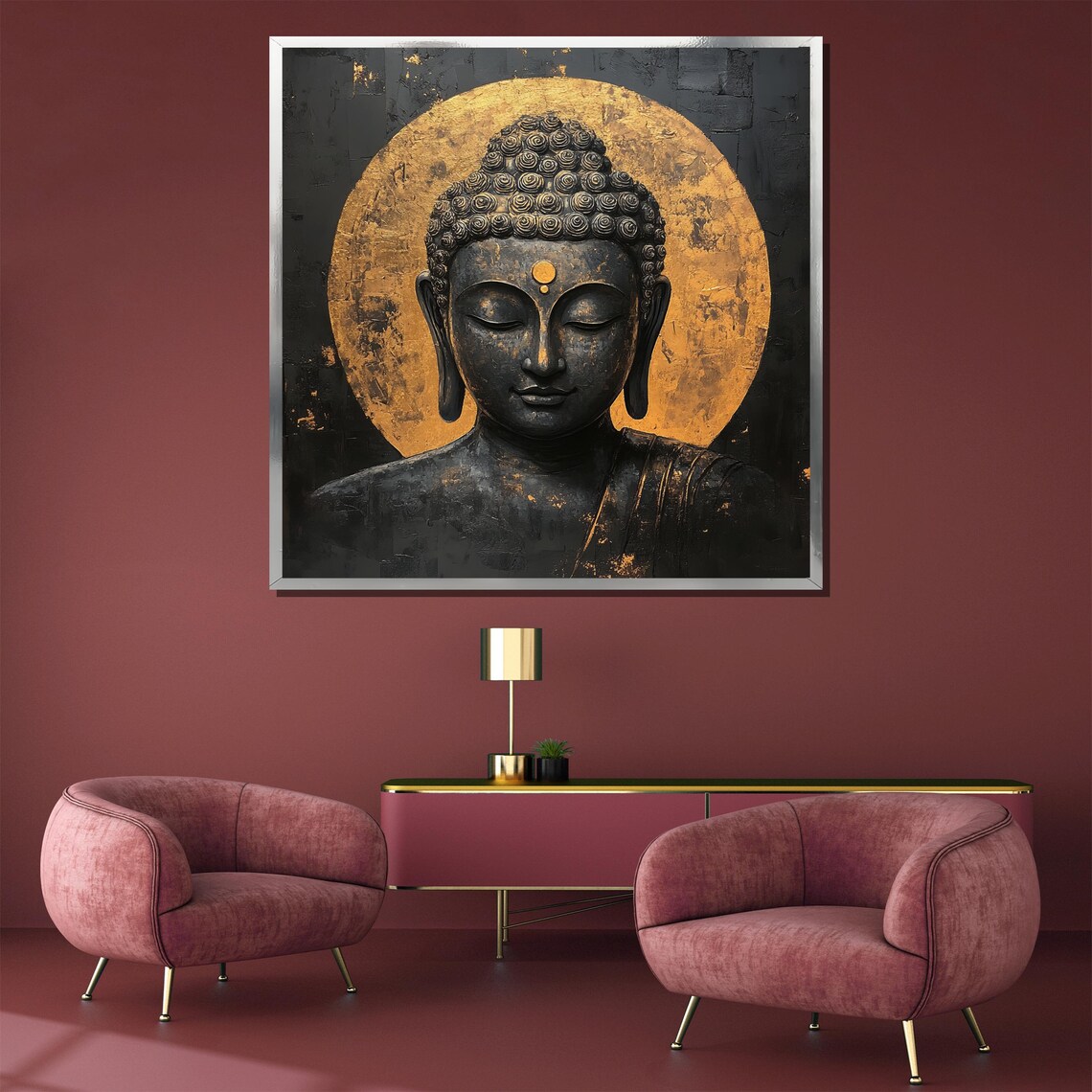 Black and Gold Buddha Head With Golden Halo Luxe Style Poster - Image 3