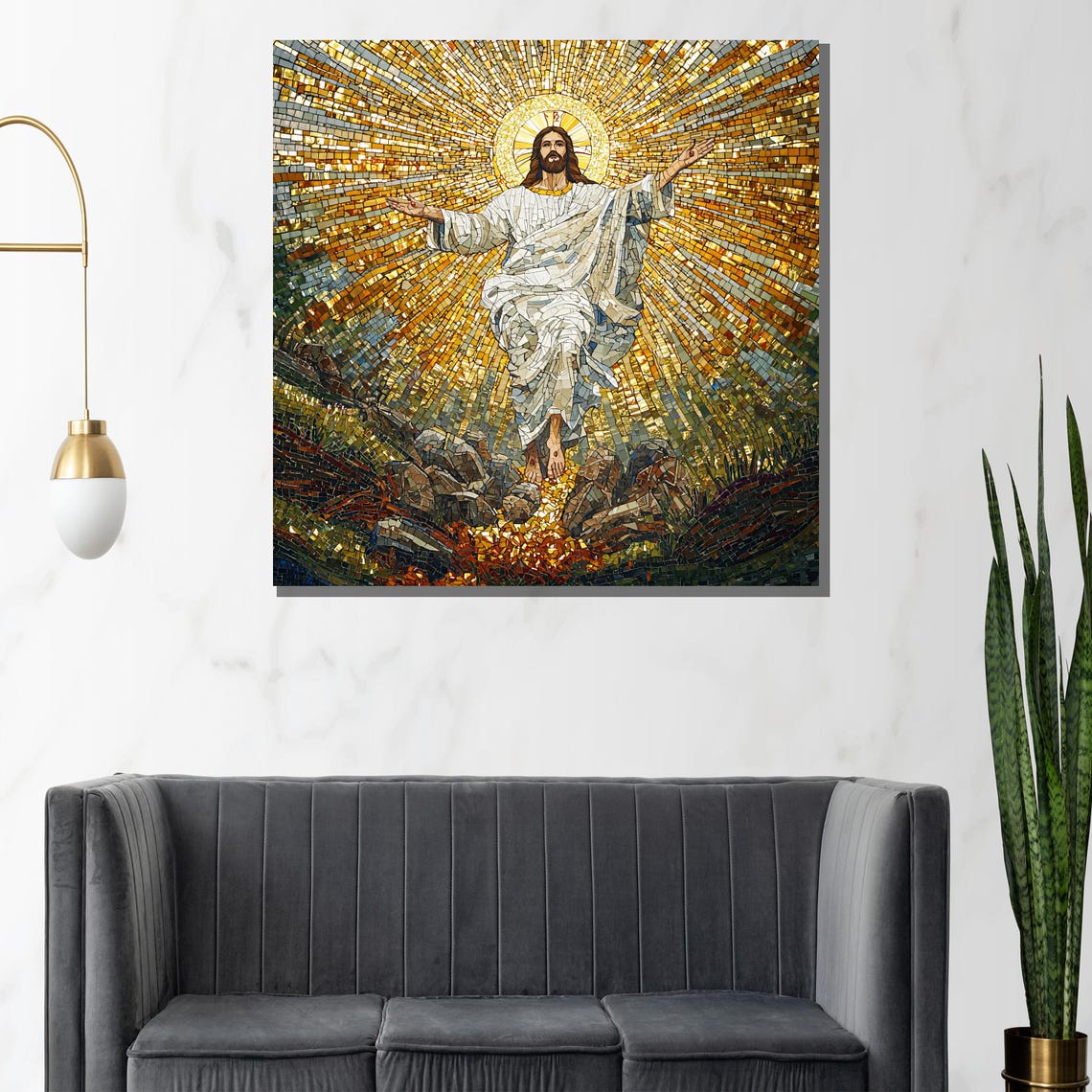 Jesus Christ Resurrection Radiant Gold Mosaic Christian Poster - Image 3