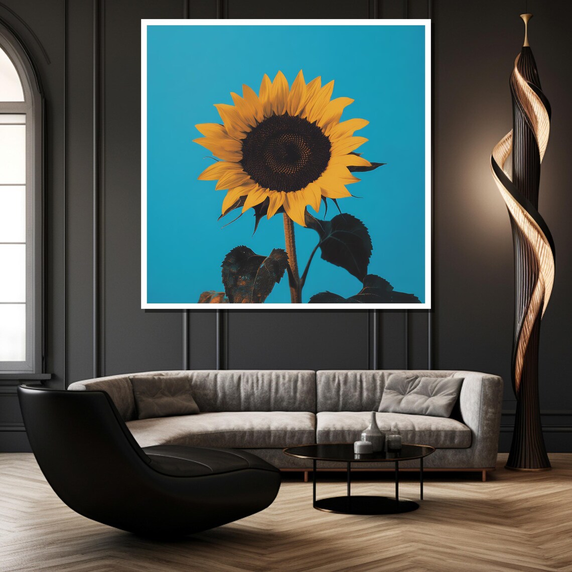 Bold Yellow Sunflower Blazing on Turquoise Minimalist Pop Art Poster - Image 2