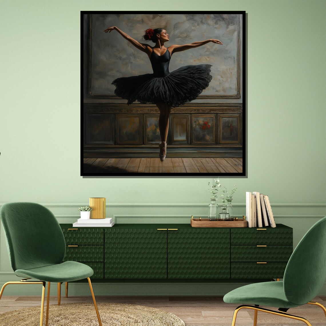 Ballerina Black Tutu Leaping Classical Dance Painting Wall Poster - Image 4