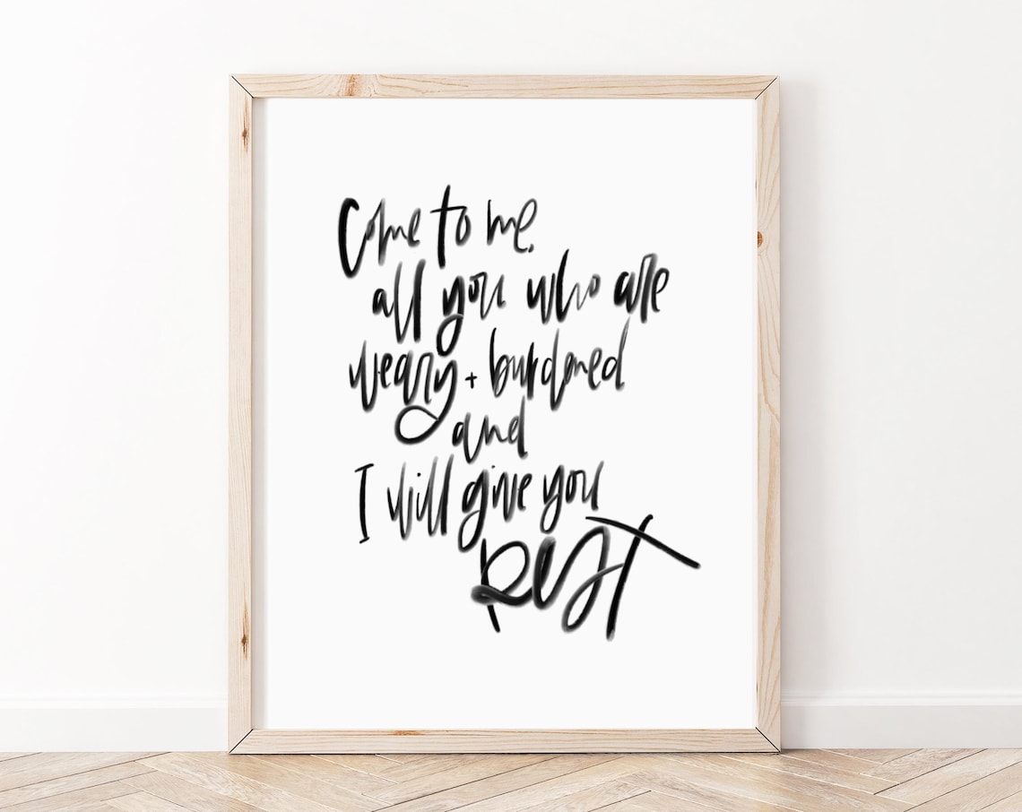 Bible Verse Wall Art, Matthew 11:28 Christian Print