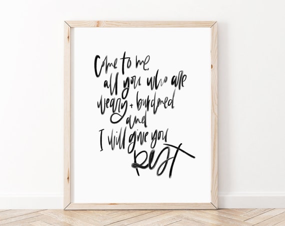 Bible Verse Wall Art, Matthew 11:28 Christian Print