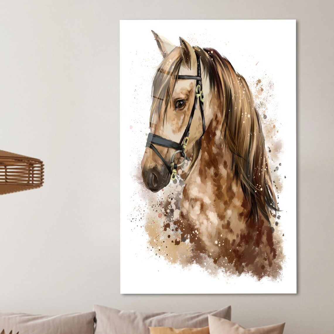 Brown Horse Portrait Watercolor Splash Equestrian Animal Wall Art
