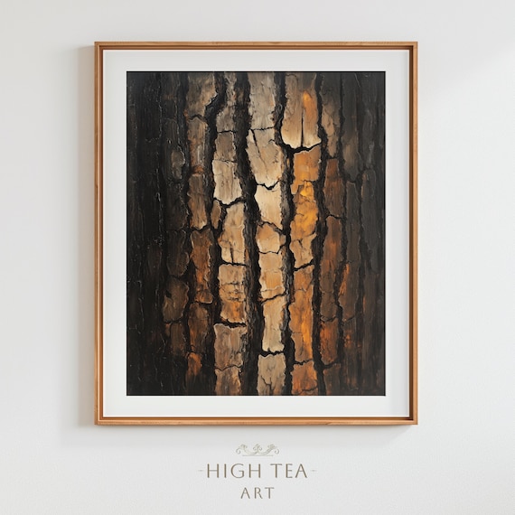 Rustic Charm Earthy Tree Trunk Bark Oil Painting Art Print Nature Dark Academia Palette Deep Lenticels Hta187