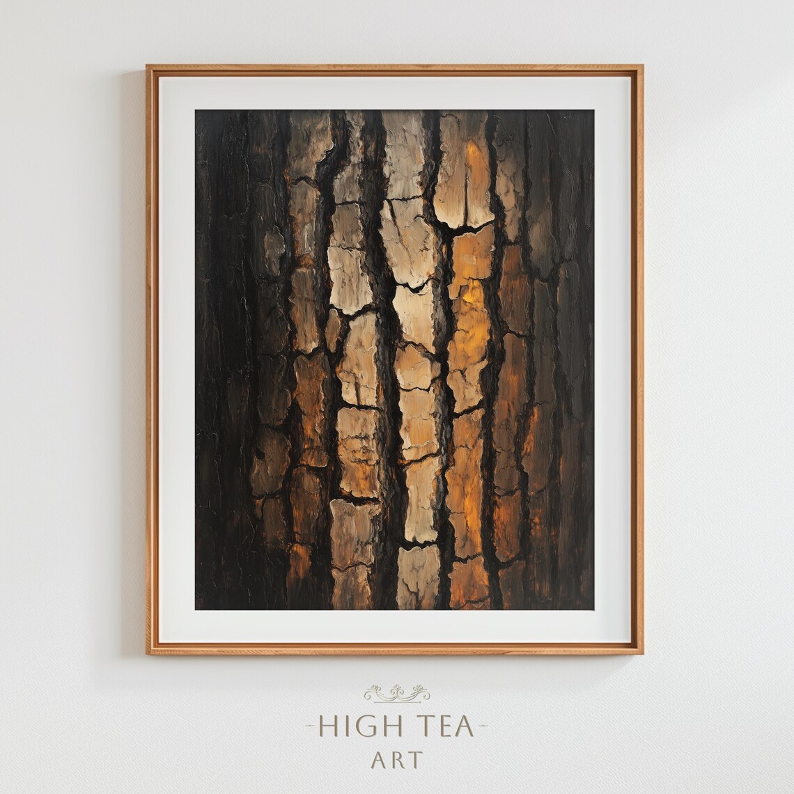 Rustic Tree Bark Texture Oil Painting Print Earthy Brown Nature Close Up Art