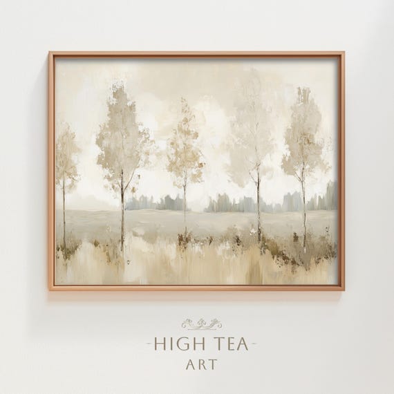 Abstract Trees Oil Painting Art Print Minimalist Countryside Neutral Muted Wall Decor Hta281