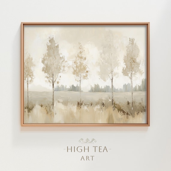 Abstract Trees Oil Painting Minimalist Countryside Neutral Muted Art Poster
