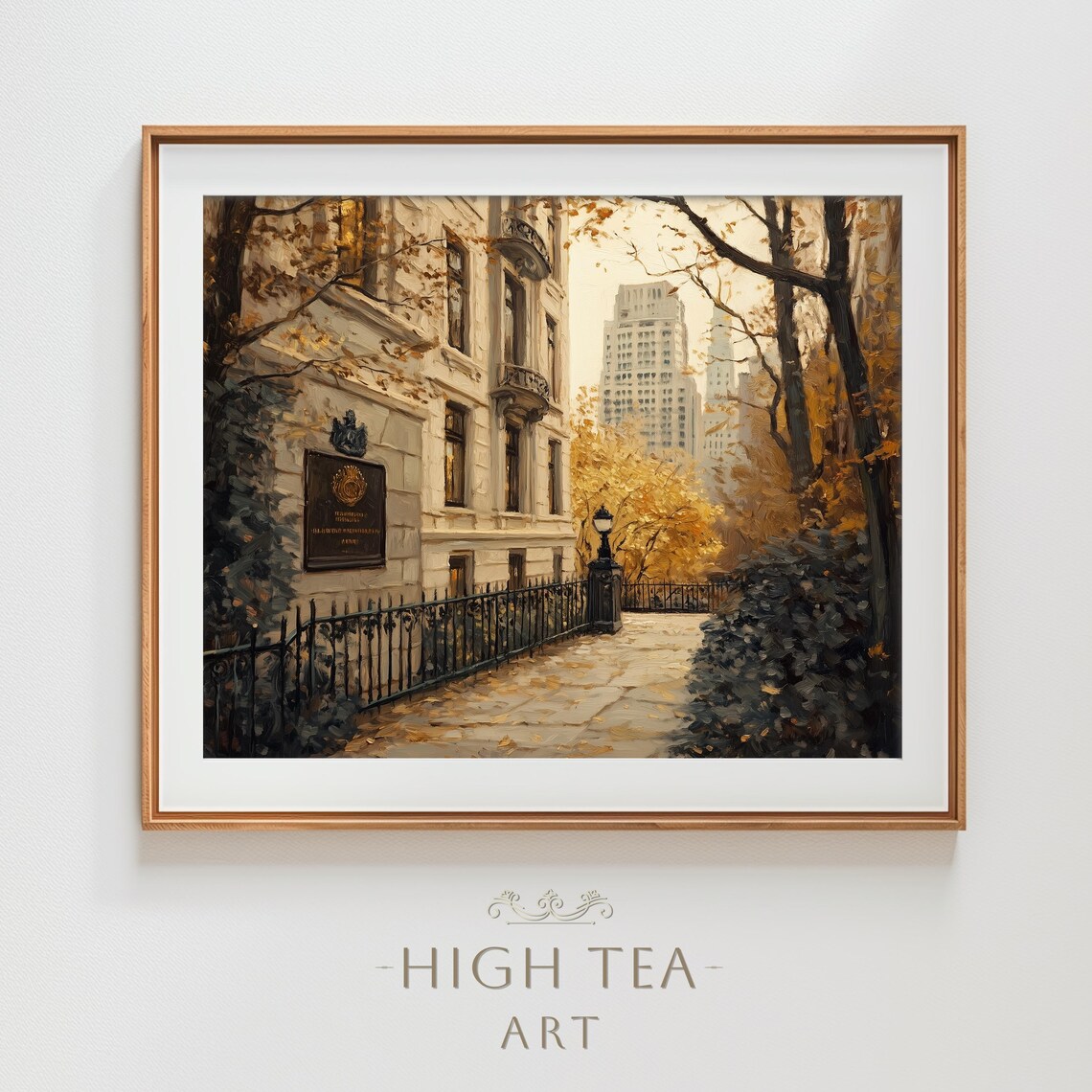 New York City Sandstone Building Autumn Leafy Trees Muted City Poster