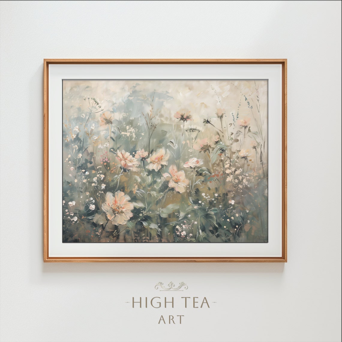 Soft Pastel Wildflower Meadow Oil Painting Style Botanical Poster