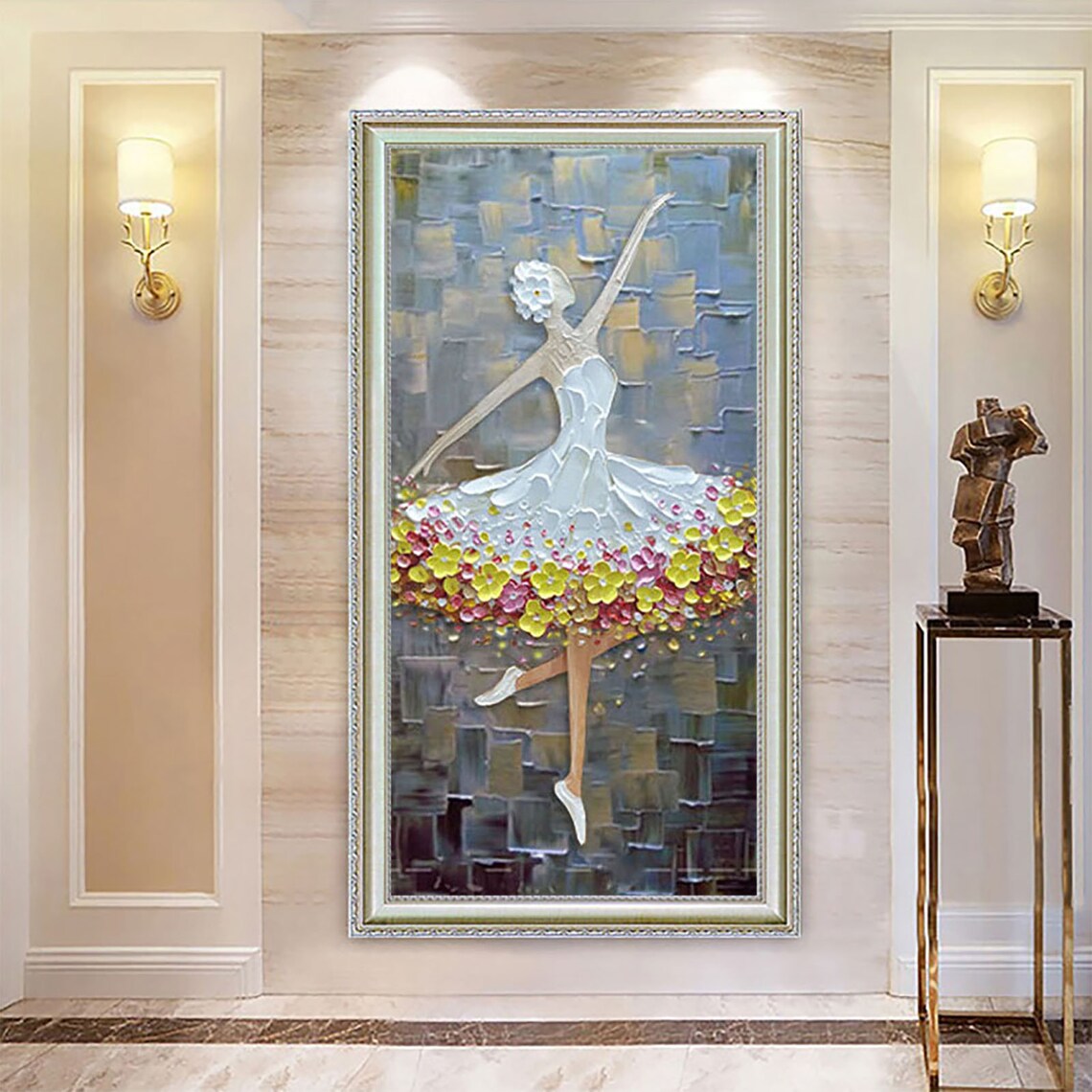 Graceful Ballerina with Flower Tutu Palette Knife Art Poster