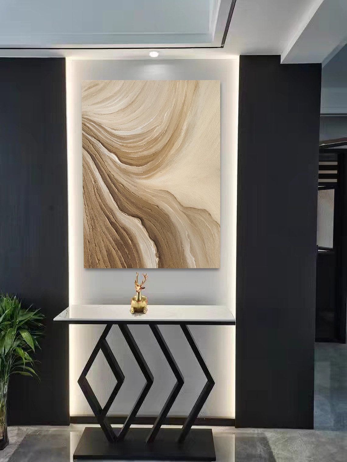 Time River Brown Beige Wavy Abstract Textured Canvas Wall Art - Image 4