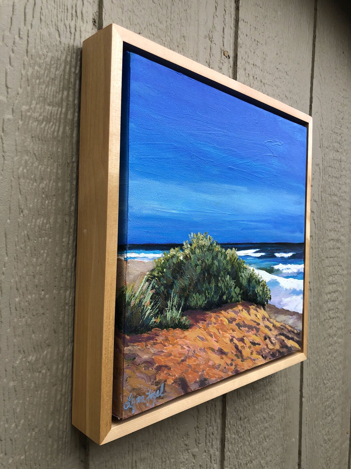 Ocean Dunes Bold Blue Waves Coastal Shrubs Oil Painting Poster - Image 3