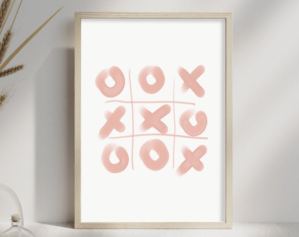 Blush Pink Tic Tac Toe Watercolor Playful Nursery Kids Art Poster - Image 3