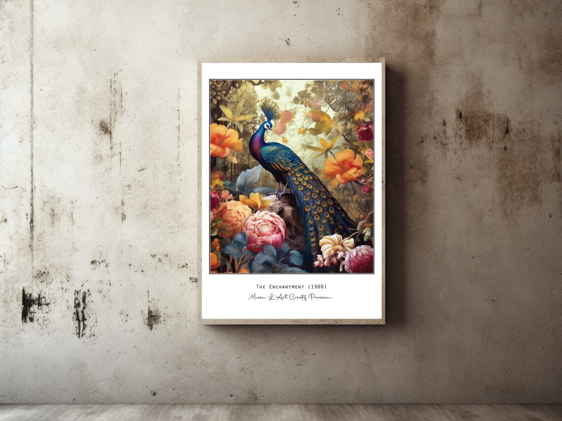 Peacock Among Peonies The Enchantment 1900 Vintage Floral Poster - Image 2
