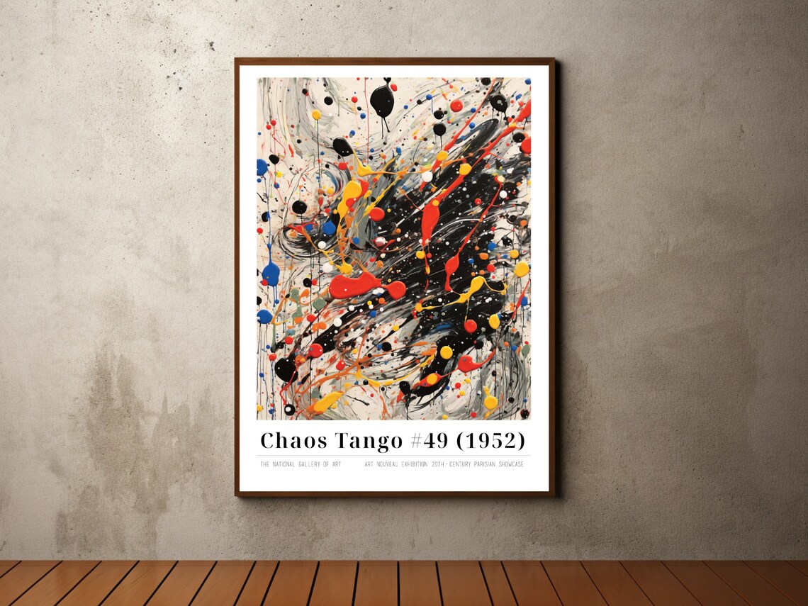 Chaos Tango 49 Pollock Inspired Black Red White Splatter Poster