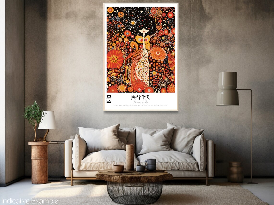 Whispers of Polka 1983 Orange Dot Flower Black Background Poster - Image 3