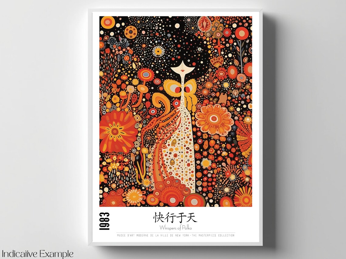 Whispers of Polka 1983 Orange Dot Flower Black Background Poster - Image 4