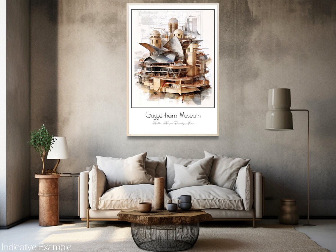 Guggenheim Museum Bilbao Spain Architectural Watercolor Art Poster - Image 3