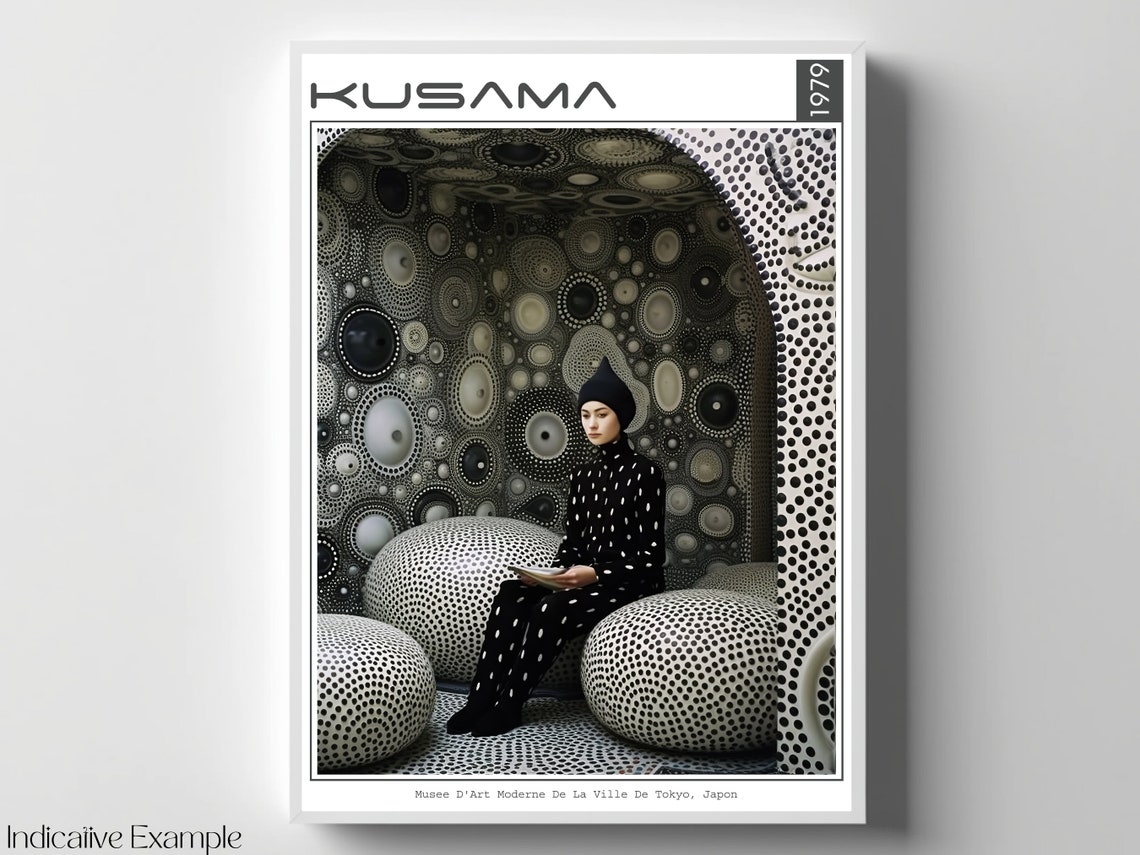 Kusama 1979 Black White Dot Room Portrait Exhibition Art Poster - Image 4
