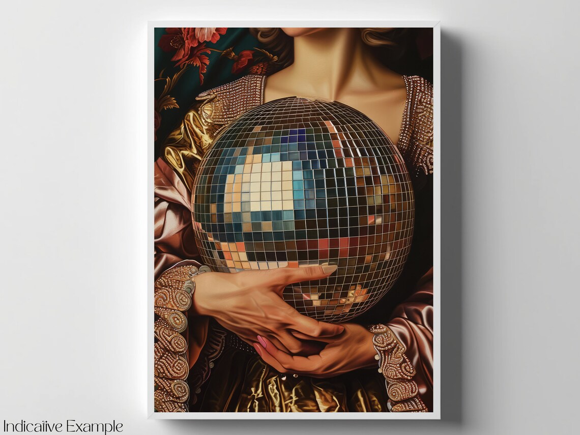 Golden Gown Woman Holding Disco Ball Baroque Party Glam Poster - Image 4