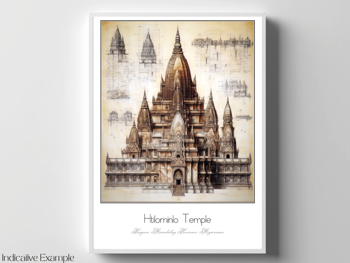 Htilominlo Temple Bagan Myanmar Architectural Sketch Art Poster - Image 4