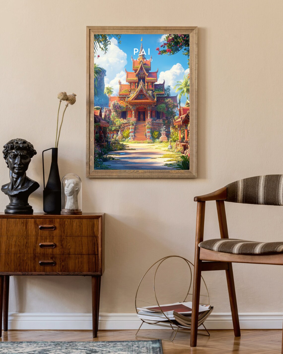 Pai Thailand Tall Red Temple Spire Colorful Scenic Travel Poster - Image 2